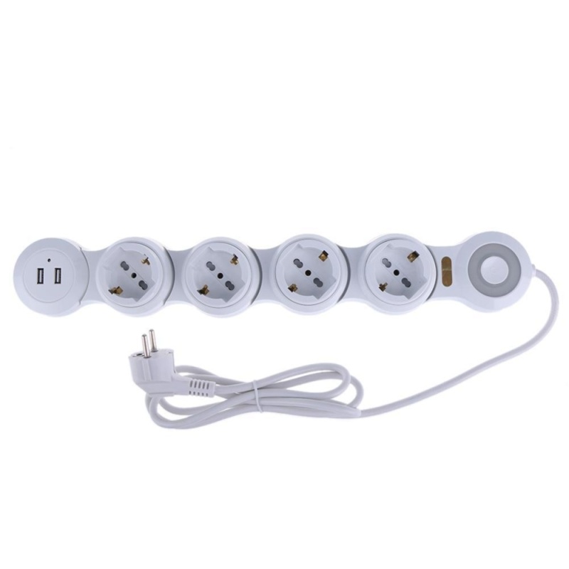 Smart USB Power Strip Socket 5 Outlets 2 Port USB Charger(White)-EU Plug - intl