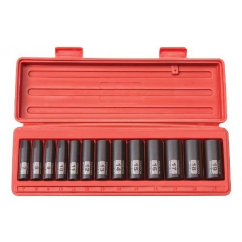 TEKTON 3/8-Inch Drive Deep Impact Socket Set, Metric, Cr-V, 12-Point, 7 mm - 19 mm, 13-Sockets | 47926 - intl