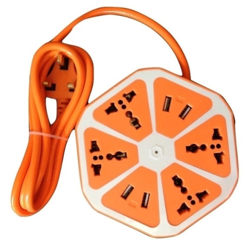 USB Charger Power Multi Switch Socket EU US AU UK Plug Universal 4 USB Adapter Extension Universal International Hexagon Socket Power Supplies Home Plug Adaptor Extension 1.8m Travel Plug (Orange) - intl