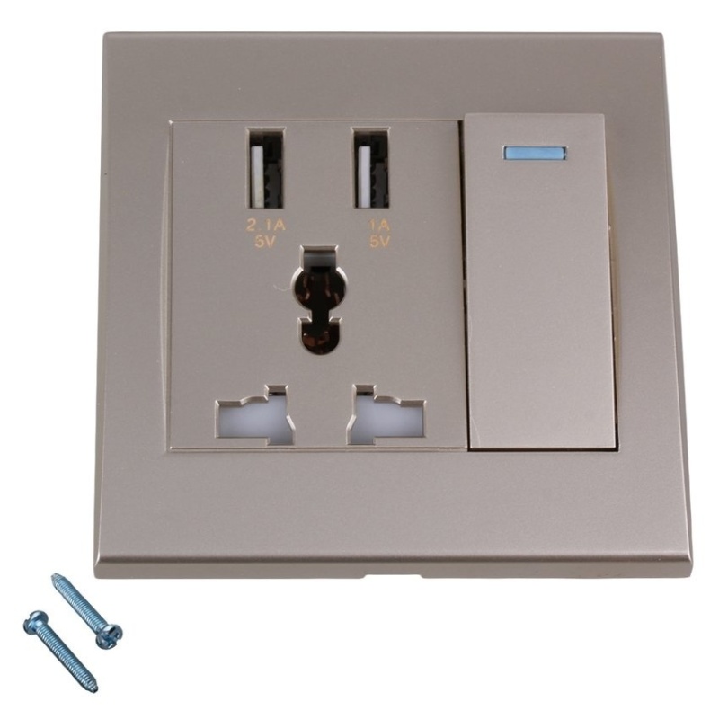 XI YOYO Ac110-250V 2 Usb Port Switch Wall Socket (Gold) - intl