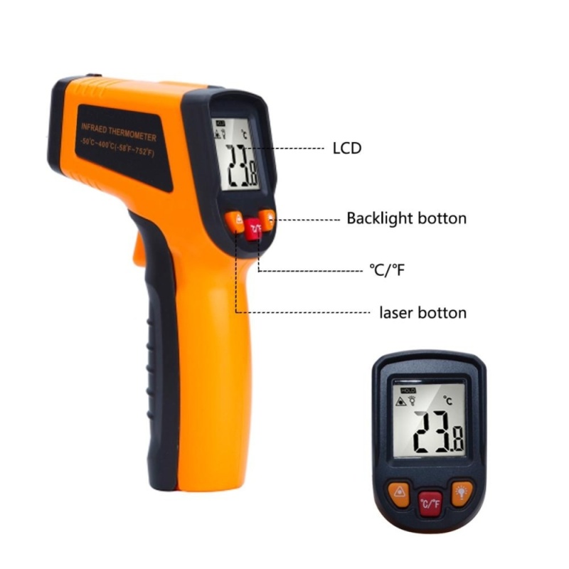 yieryi Handheld -50-400 Degree Thermometer Digital IR Laser
Infrared Temperature Meter Non-contact LCD Gun Style IR Thermometer
- intl