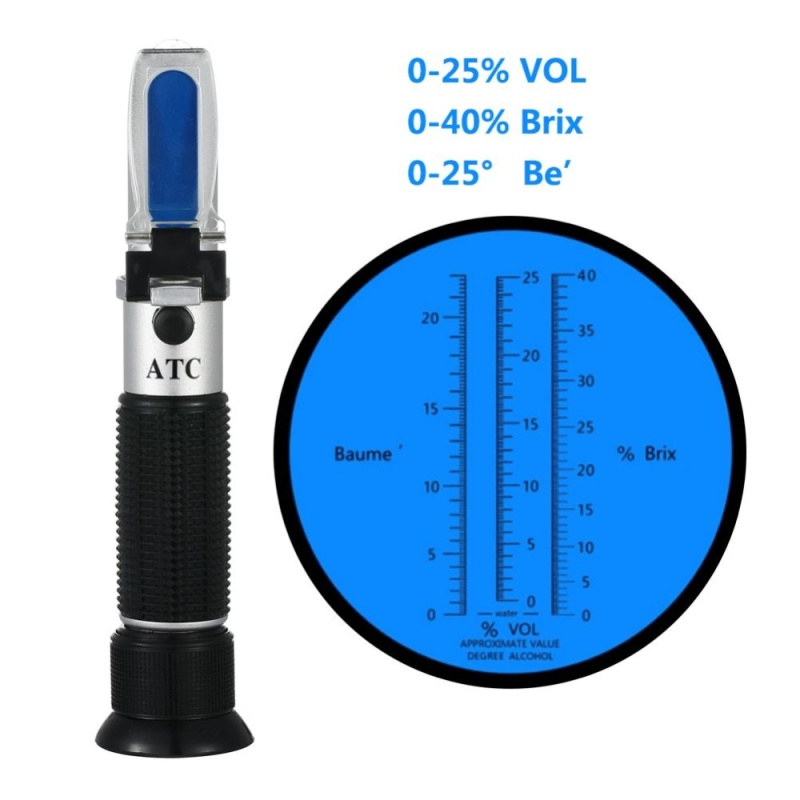 yieryi High quality 3 In 1 hand held Grape & Alcohol
Refractometer for winemakers has three scales(0-25%Vol ,
0-40%Brix,0-22Baume) - intl
