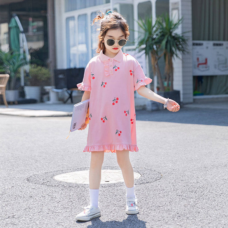 Quần Áo Thời Trang Cho Bé Gái Từ 5-12 Tuổi Đầm Suông Ngắn Tay Màu Hồng Anh Đào Mùa Hè