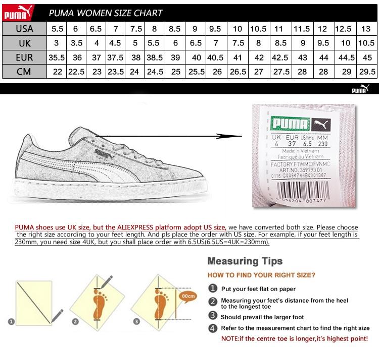 puma ladies shoes size chart 