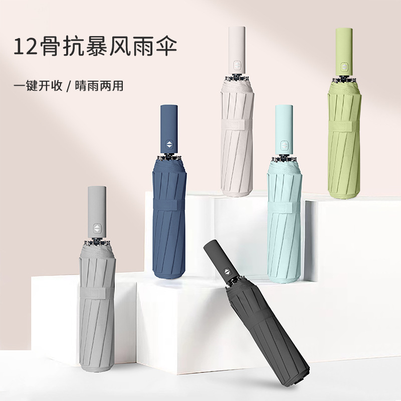 Ô dù tự động Xiaomi thế hệ đầu tiên 12 Bone Rain Double Umbrella tự động gấp ô dù quảng cáo Sun Umbrella 3DDS