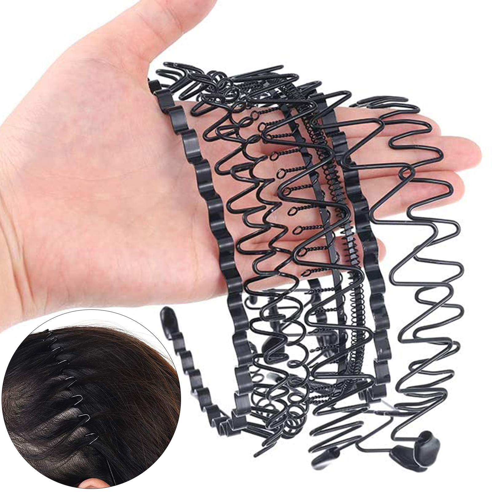【Hàng Có Sẵn】 9 Chiếc Băng Đô Bờm Tóc Co Giãn Gợn Sóng Trang Điểm Màu Đen Để Rửa Mặt