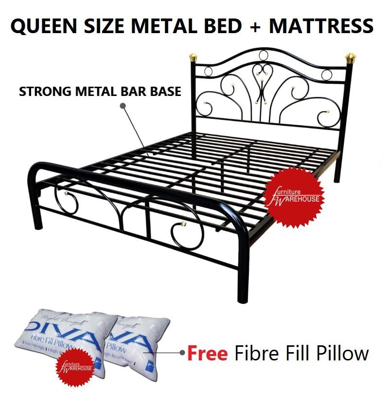 Sandra Queen Size Metal Bed Frame Mattress Free Pillow Sandra Queen Size Metal Bed Frame