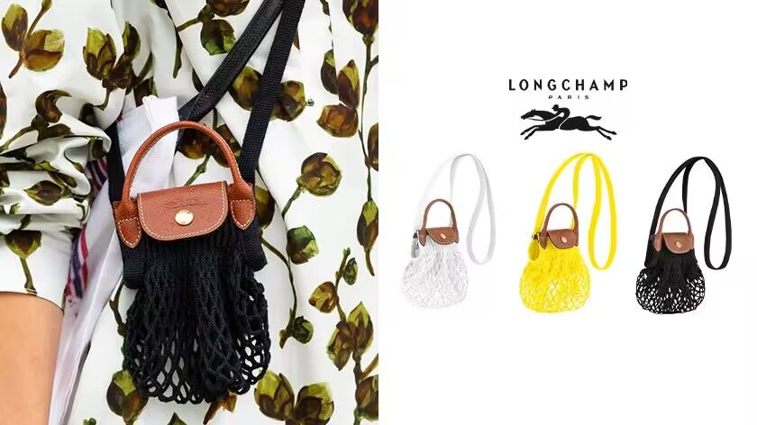 Longchamp women's bag co branded net bag woven fishing net single shoulder diagonal bag