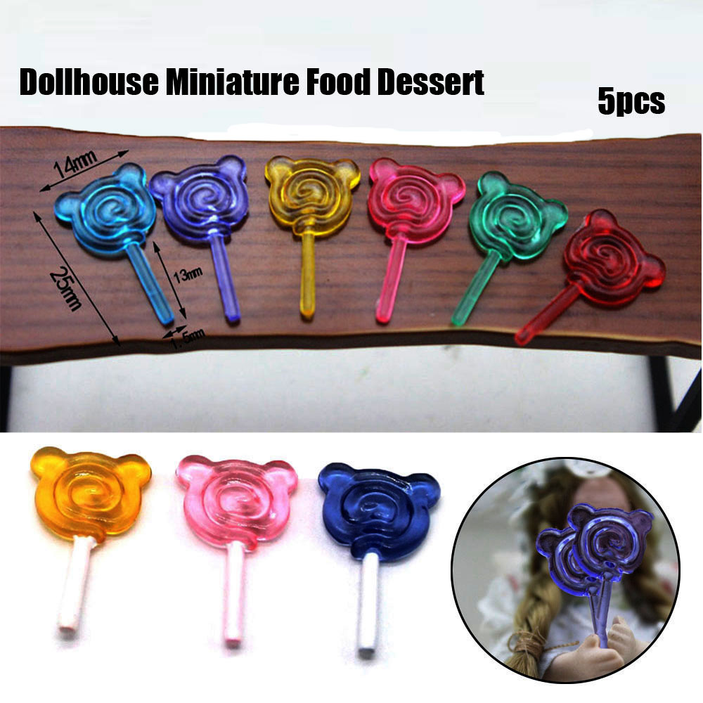 SWRJGM SHOP 5pcs Hot Kitchen Furniture Toys Accessories 6 colors With Case Holder Miniature Food Dessert Mini Lollipop 1:12 Sugar