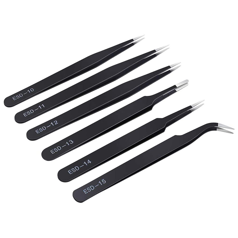 Lazada Philippines - 6Pcs Precision Tweezers Set, Upgraded Anti-Static Stainless Steel Curved of Tweezers, for Electronics, Laboratory Work
