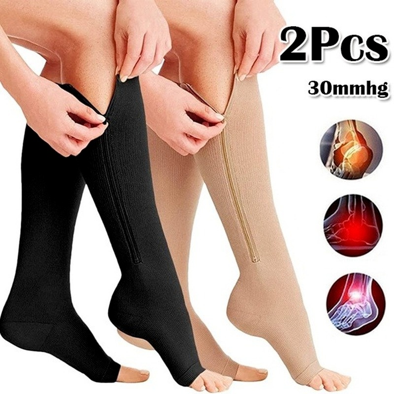 2 Sản Phẩm Tất Nén Có Khóa Kéo Tất Nén Có Khóa Kéo Mới Tất Đầu Gối Hở Ngón Hỗ Trợ Chân Co Giãn Cho Cả Nam Và Nữ
