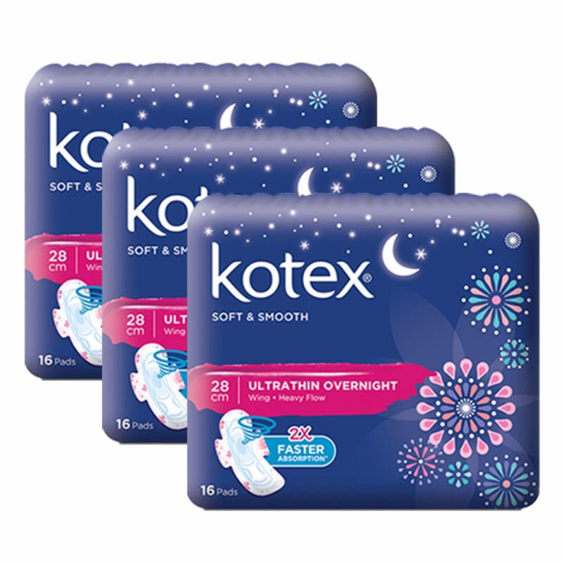 Buy Kotex Pads Soft & Smooth Ultrathin Overnight 28cm 16pcs x 3 packs Singapore