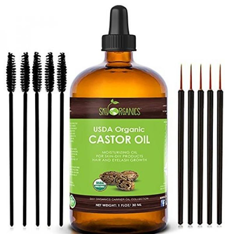 Buy Organic Castor Oil By Sky Organics, Cold-Pressed, 100% Pure, Hexane-Free Castor Oil - Dry Skin, Hair Growth, Eyelashes growth and eyebrows growth- Caster Oil Lash Enhancer with Mascara Brushes (30ml) Singapore