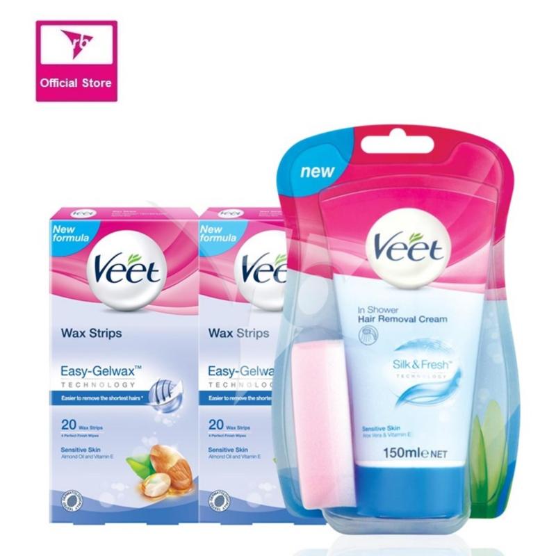Buy Veet In-Shower Cream 150ML & 2x Wax Strip 20's For Sensitive Skin Singapore