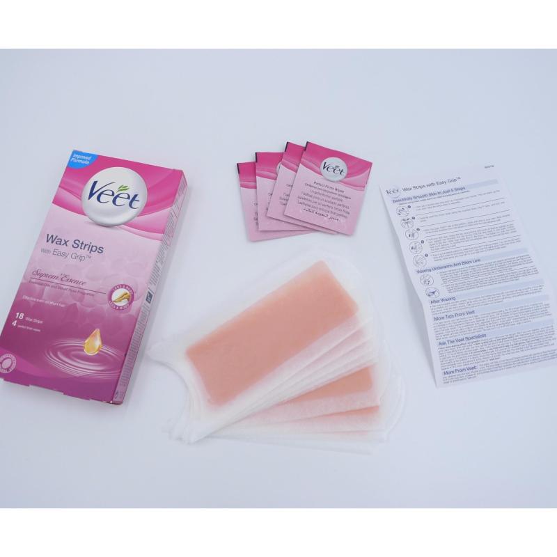 Buy Veet Suprem Essence Wax Strips with Easy Grip (Essential Oils & Velvet Rose Fragrance, 18 Strips) Singapore