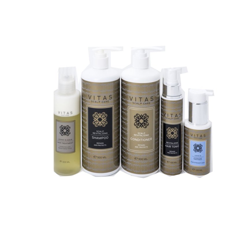 Buy Vitas Pro Scalp Revitalizing Shampoo & Conditioner - 500ml + Tonic & Leave-in Aqua & Hydrating Hair Treatment - Straight Hair Singapore