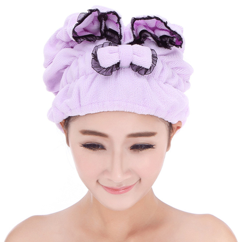 Buy Women Ladies Girls Microfiber Elastic Band Soft Water Absorbent
Shower Hair Drying Cap Hat with Bow and Lace Purple (Intl) - Intl Singapore