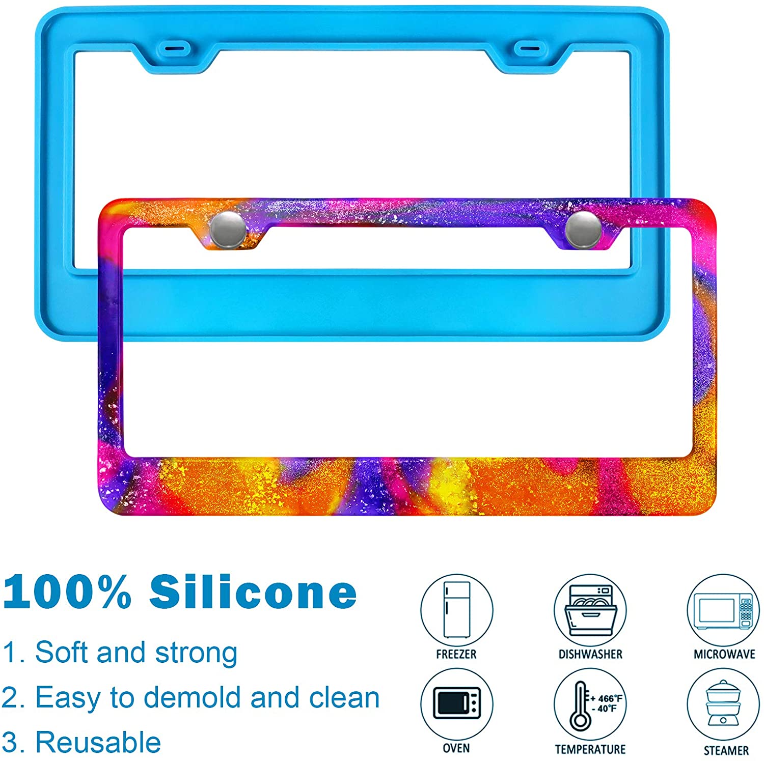 HUISHU 2pcs New Blue DIY Craft Handmade Car Motorcycle Epoxy Silicone Mold License Plate Frame Resin Mold Frame