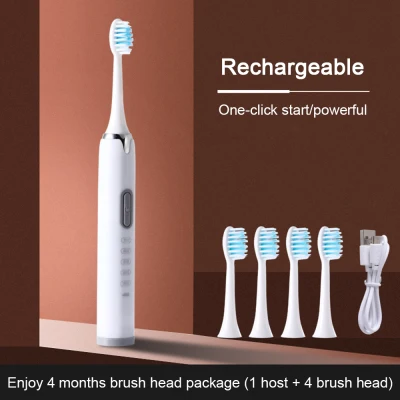 【COD】【Fast delivery/on sale】5 Modes Powerful Ultrasonic Sonic Electric Toothbrush USB Rechargeable Waterproof Electric Toothbrush Soft-bristled Toothbrush Heads Can Wash White Teeth Brush with 4 Brush Heads (1)