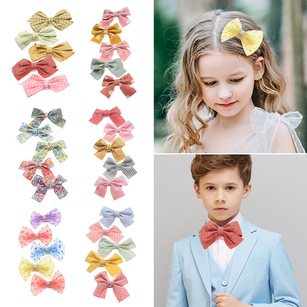 DAOQIWANGLUO 5Pcs /Set Sweet Cute Bowknot Plaid Print Hair Clips Headwear Children Hairpins Barrette Hairpin