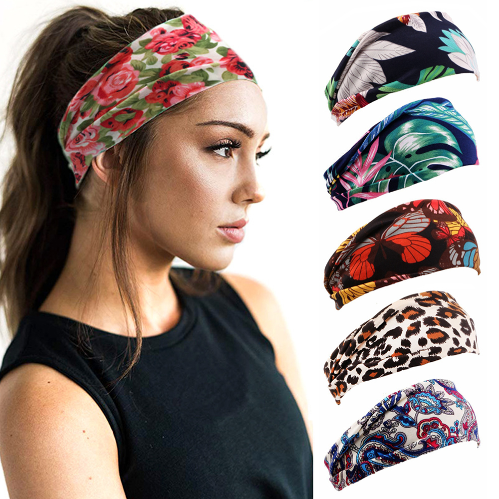 LUAN300603 Boho Print Stretchy Running Fitness Headwear Sports Turban Women