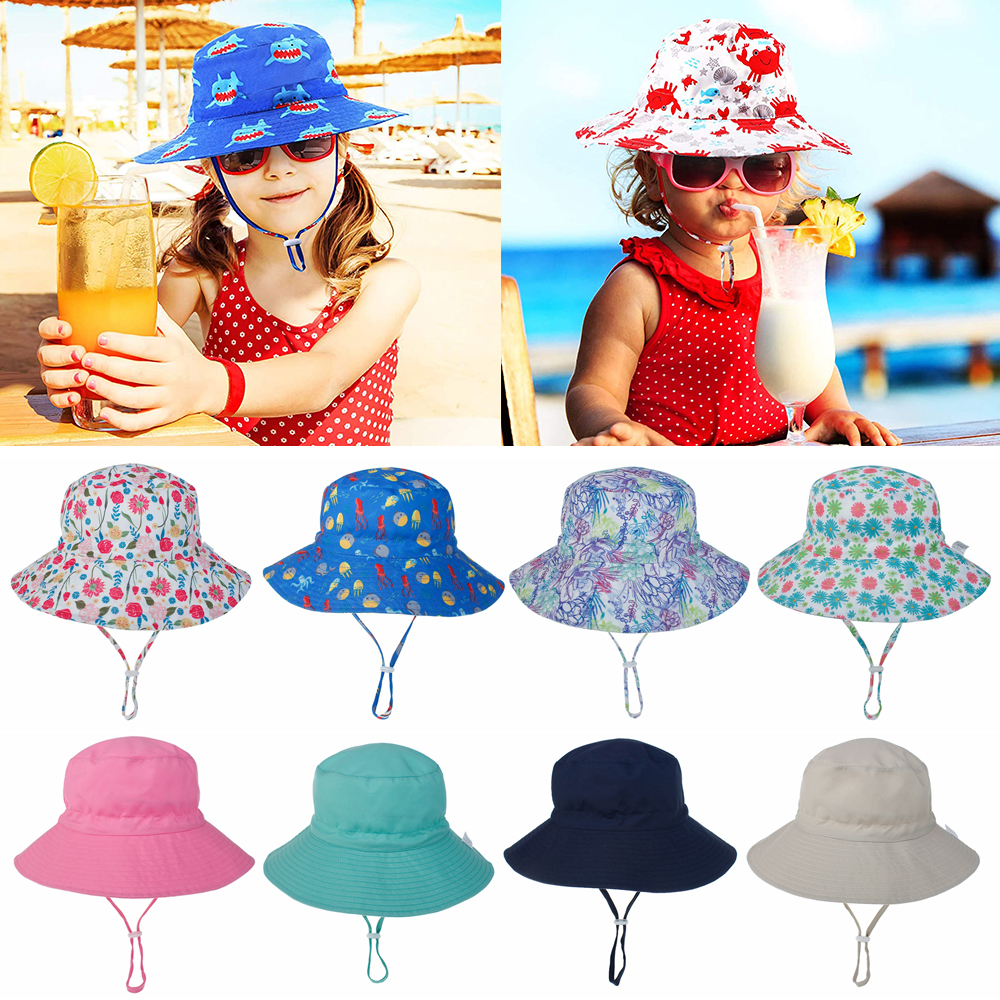 MDUCIN SHOP Boys Girls For 0-8 Years Wide Brim Swimming Hats Neck Ear Cover Beach Cap Baby Sun Hat with Adjustable Chin Strap Bucket Hat