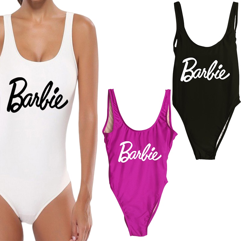 Barbie English Alphabet One-Piece Swimsuit Sexy Females Lim Fit Backless