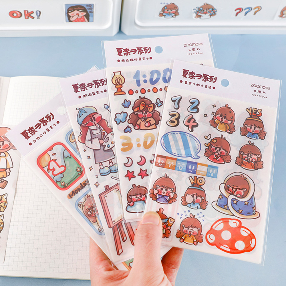 DAOQIWANGLUO 4PCS Adhesive Stationery Decorative DIY Scrapbooking Sticker Diary Label Washi Paper Stickers Sticky Paper