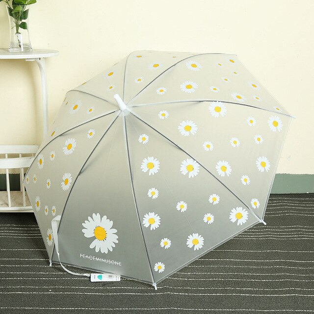 ร่มสุภาพสตรีร่มขนาดเล็ก Daisy ร่มใสอัตโนมัติยาวร่มลายตรงง่ายฝนแดดออก Dual-ใช้ร่ม