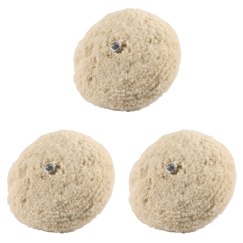 7 Inch Double Sided Wool Polishing Pad Buffing Pad with 5/8 Inch Bolt Wool (Pack of 3)