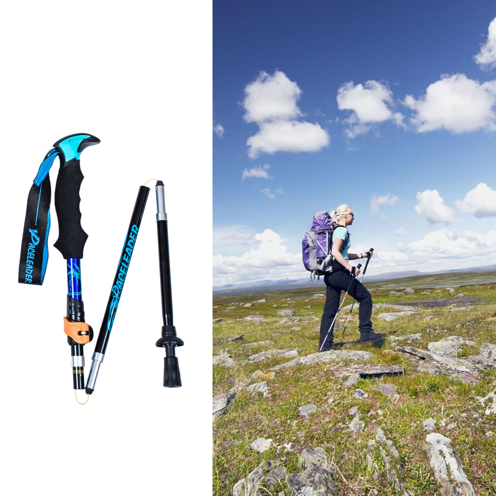 Yimeidongrz®Trekking Stick 5ส่วนแบบพับได้ EVA Handle Anti-Slip แบบพกพาไม้เท้าเดินป่าสำหรับปีนเขา