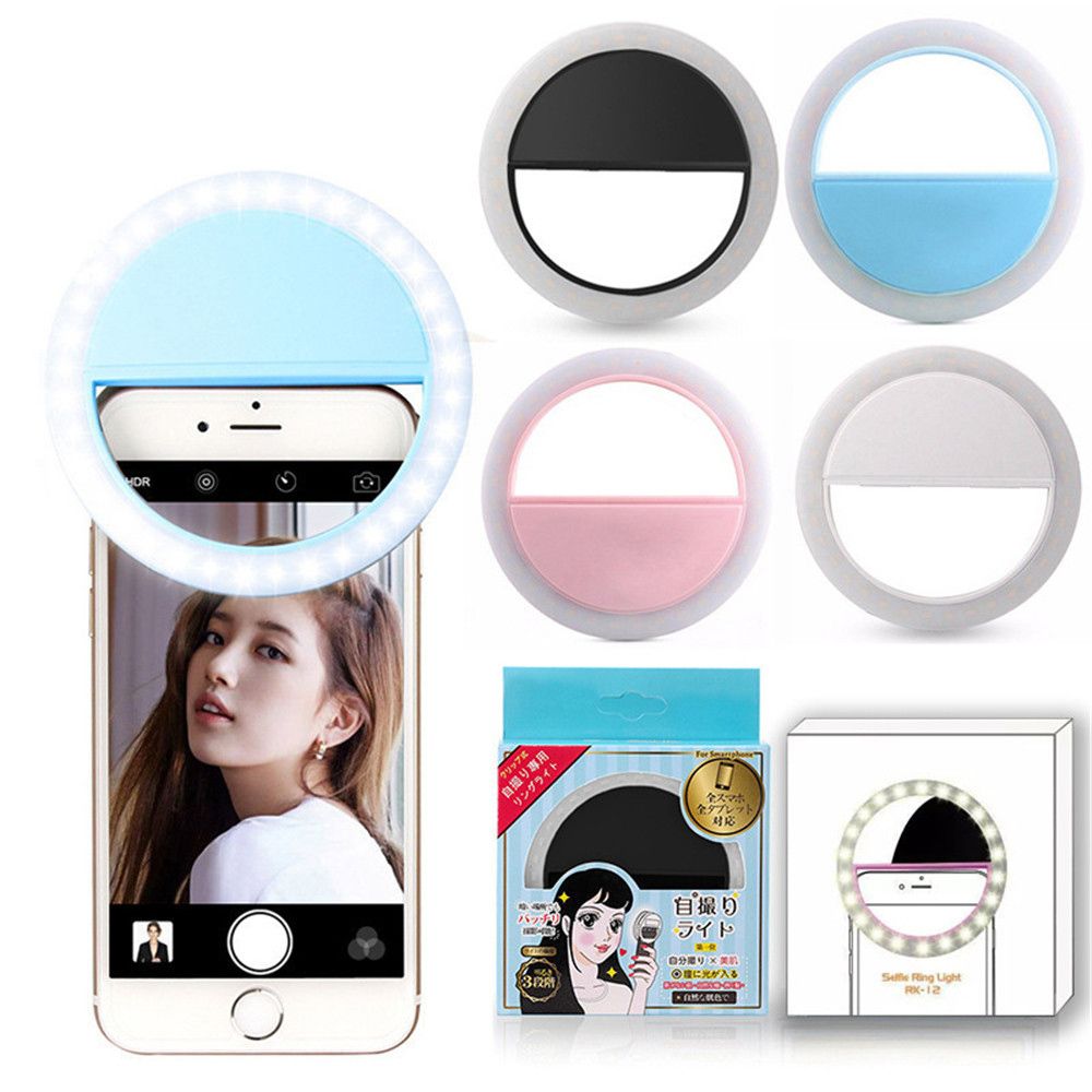 JUNGLEPIA Portable LEDS Dimmable Luminous Fill Light Selfie Ring Light Selfie Lamp Mobile Phone Lens