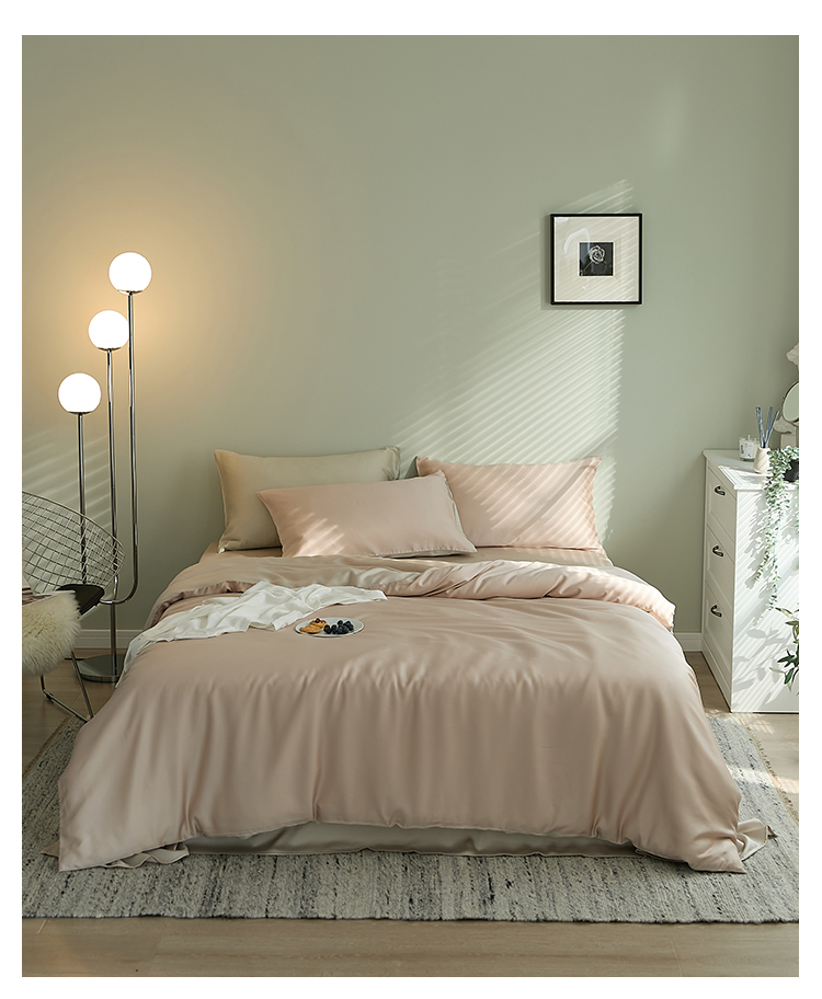 J6DA Light Luxury 60 Tencel Solid Color Bed Sheet Four-Piece Set Cold Wind Ice Silk Quilt Cover Summer Silky Quilt Single Bed