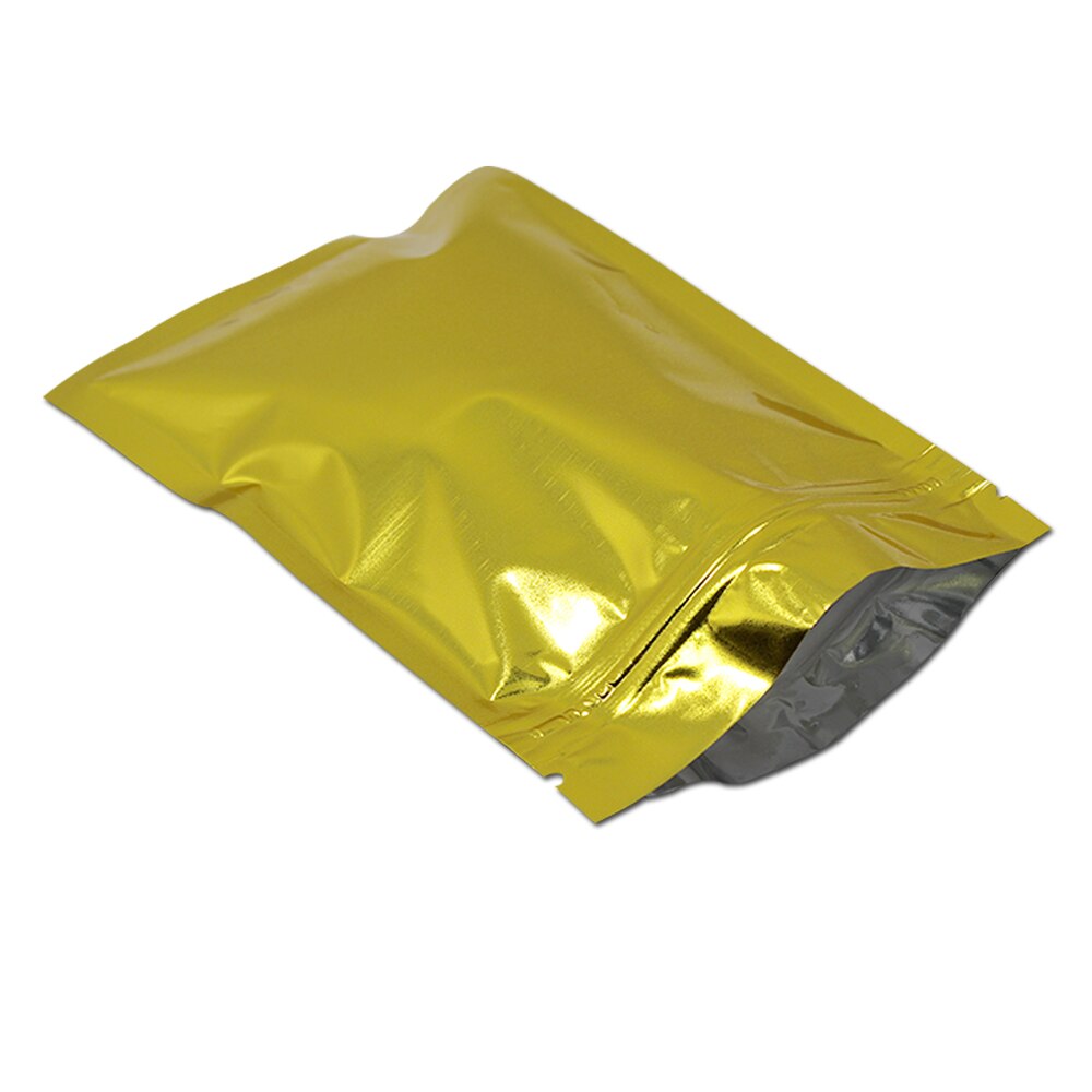 100Pcs Gold Aluminum Foil Zip Lock Food Packag Bag Tea Spice Powder Dried Fruit Nut Snack Waterproof Moistureproof Tear Notch