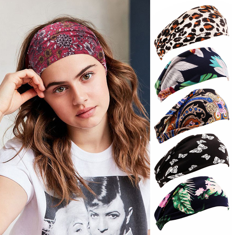 LUAN300603 Boho Print Stretchy Running Fitness Headwear Sports Turban Women