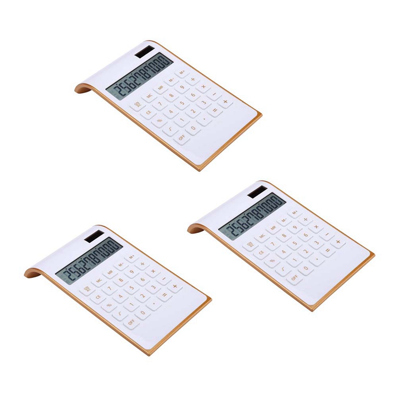 Calculator, Slim Elegant Design, Office/Home Electronics, Dual Powered Desktop Calculator, Solar Power, 10 Digits, Tilted LCD Display, Inclined Design, White - 2