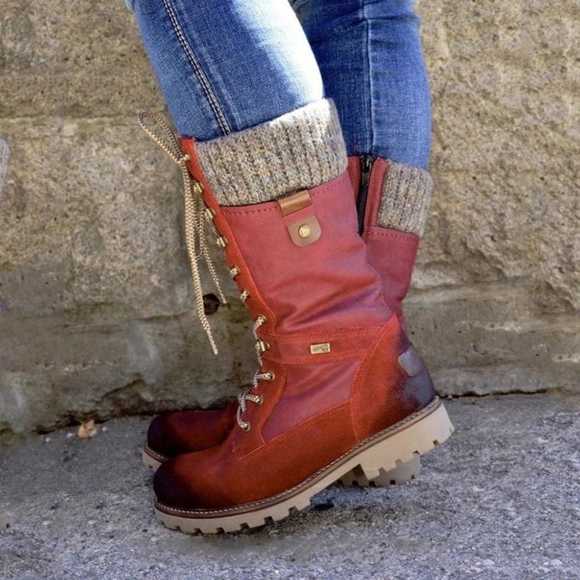 รองเท้าบูทยาวครึ่งน่องสำหรับผู้หญิง,รองเท้าบูทแนวพังก์มีซิปด้านข้างรองเท้าบูทกันลื่นสำหรับงานถักงานเย็บปะสำหรับผู้หญิงปี2020