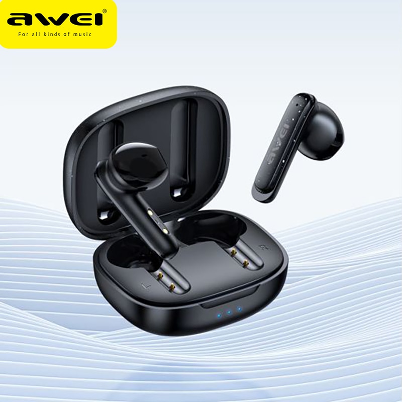 ZZOOI Awei T66 Bluetooth 5.3 Earphones TWS Wireless Earbuds Stereo Sports Earhook Headphones ENC Noise Reduction With Dual HD Mic