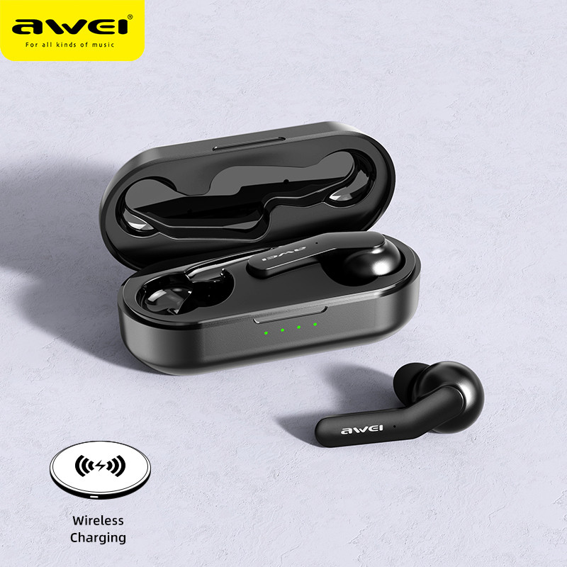 Awei T10C Wireless Bluetooth ANC earphone Support wireless charging TWS Bluetooth 5.1 IPX4 waterproof headphone True Touch Control Noise Cancelling Volume Control HIFI stereo Super Bass Sound With Mic