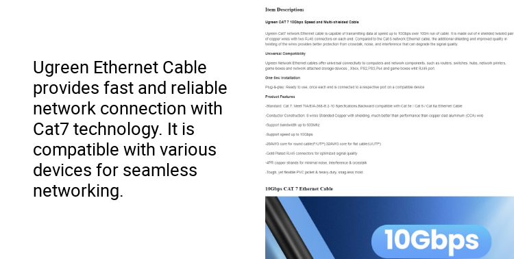 Ugreen Flat Ethernet Cable Cat6/Cat7 2 Fast local delivery Quality product