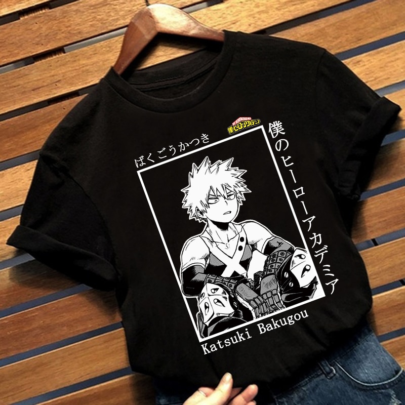 การพิมพ์เสื้อยืด คอกลม แขนสั้น ผ้า cotton100% สบายและต่อต้านริ้วรอย สินค้าพร้อมส่ง Harajuku Shirt Anime My Boku No Hero Academia Katsuki Bakugou O-neck T-shirt Casual Funny Shirt