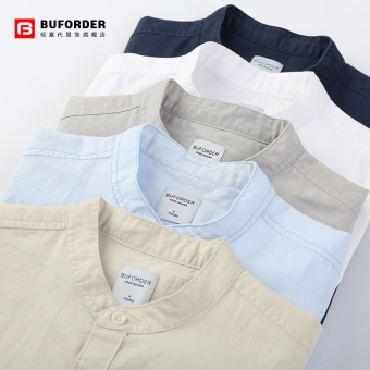 Autumn Men's Long-sleeved Cotton Material Shirt Casual Round Neckyoung Thin Section Korean Slim Linen White-inch Yi Liling (White) June 2018 - 2 Autumn men's long-sleeved cotton material shirt casual round neckyoung thin section Korean slim linen white-inch Yi Liling (White) - 2