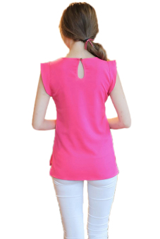Fancyqube Crew Neck Flounced Sleeve Chiffon Blouses (Fuchsia) April 2018 - 3 Fancyqube Crew Neck Flounced Sleeve Chiffon Blouses (Fuchsia) - 3