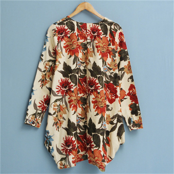 Five Star Store New Sexy Womens Floral Linen Long Sleeve V-NeckCute Party Evening Short Mini Dress Apricot - Intl April 2018 - 5 Five Star Store New Sexy Womens Floral Linen Long Sleeve V-NeckCute Party Evening Short Mini Dress Apricot - Intl - 5