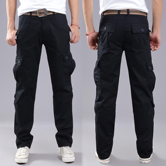 Outdoor male pockets loose pants bib overall (2172 black (8 with pockets))