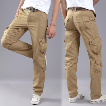 Outdoor male pockets loose pants bib overall (2172 khaki (8 with pockets))