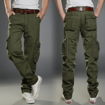 Outdoor male pockets loose pants bib overall (2187 dark green color (6 with pockets))