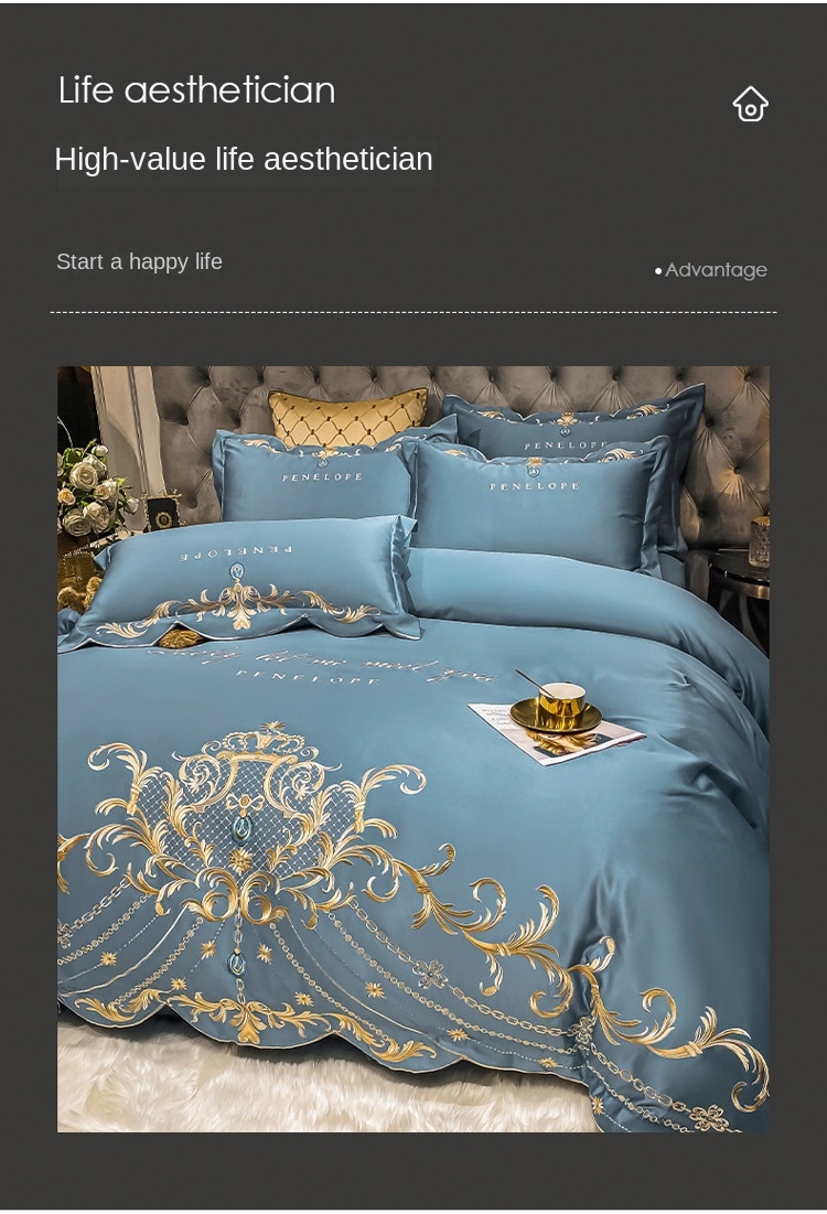 ◇ Liaozhe Set lenzuolo in cotone con ricamo di alta gamma in stile europeo e copripiumino montato in Tencel