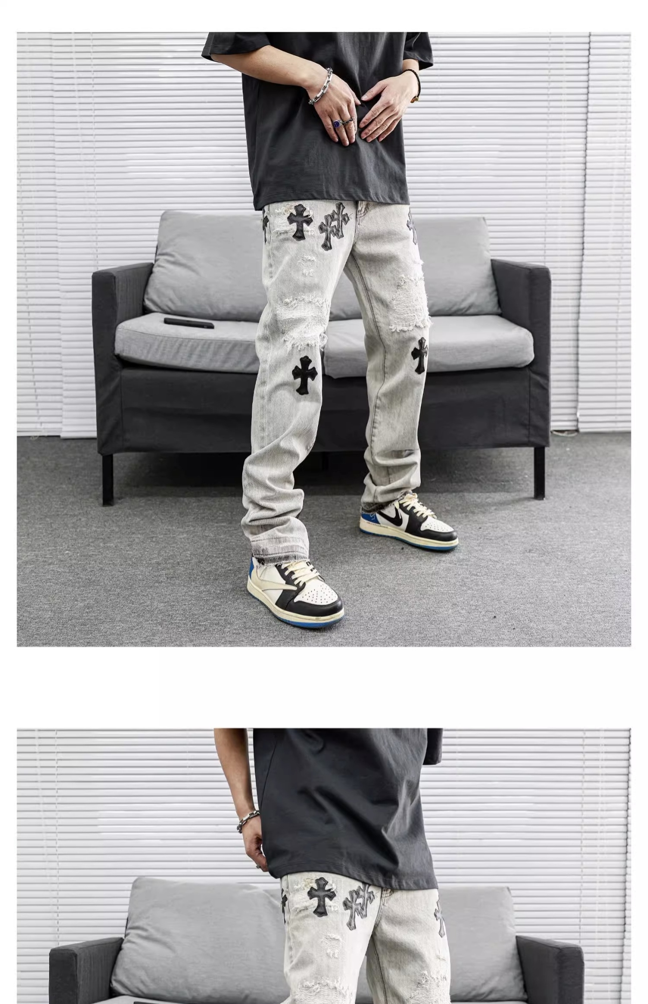 High Quality Chrome Heart Jeans Washed Cross Jeans Men's Street Hip Hop  VIBE Trousers | Lazada Singapore