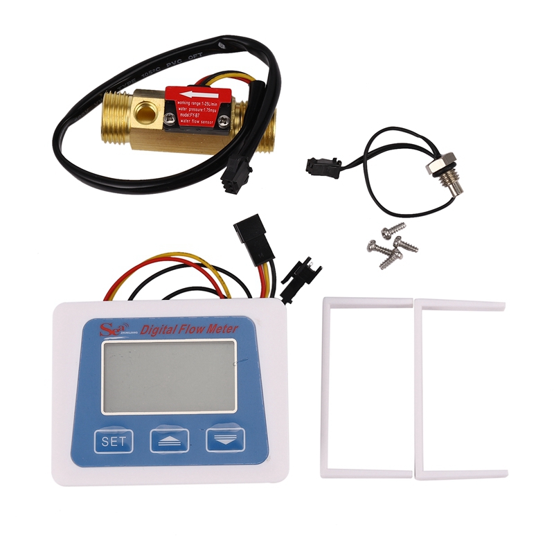 Digital Lcd Display Water Flow Sensor Meter Flowmeter Rotameter Temperature Time Record With G1/2 Flow Sensor